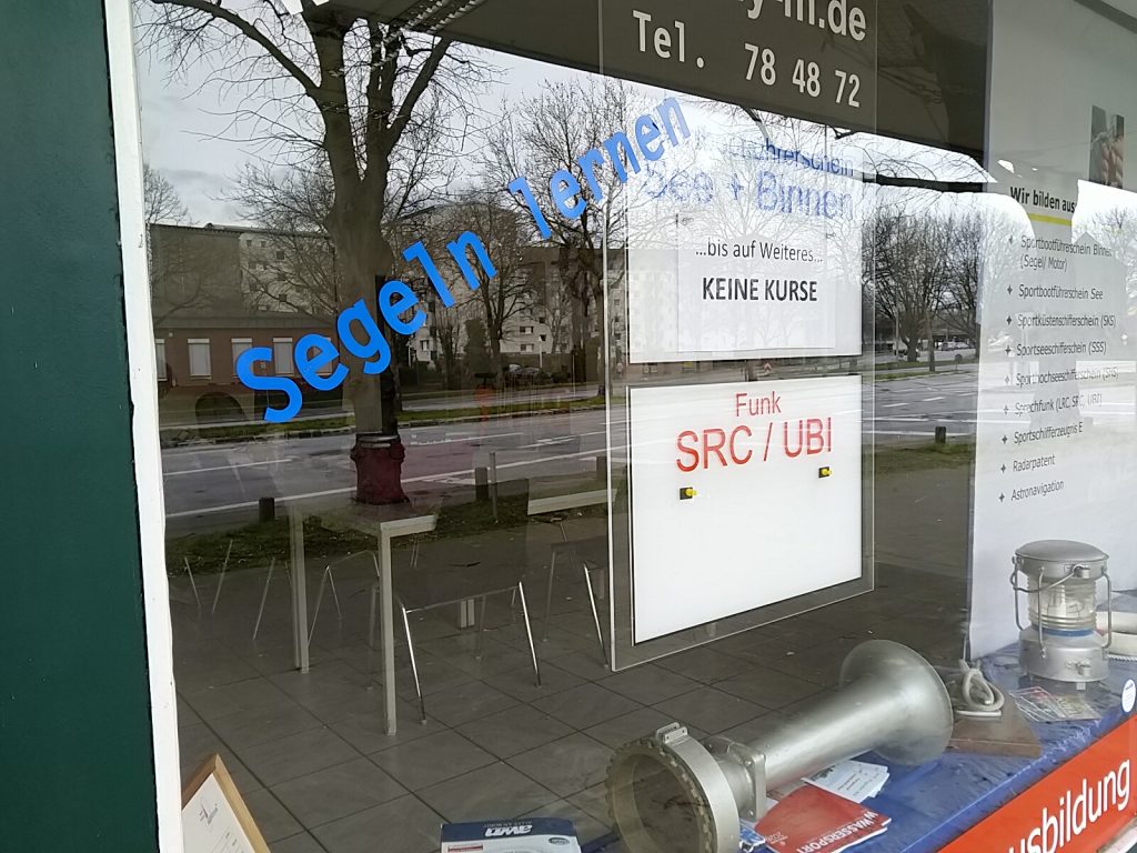 Wegen Corona ist die Yachtschule Meridian bis auf weiteres geschlossen, alle Kurse werden verschoben.